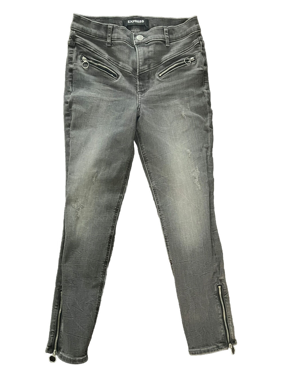 Express Black Distressed Denim Perfect Ankle Jeans High Rise Stretch+ Sz 4S